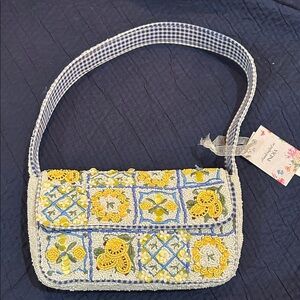 Blue Gingham Lemon Beaded Bag